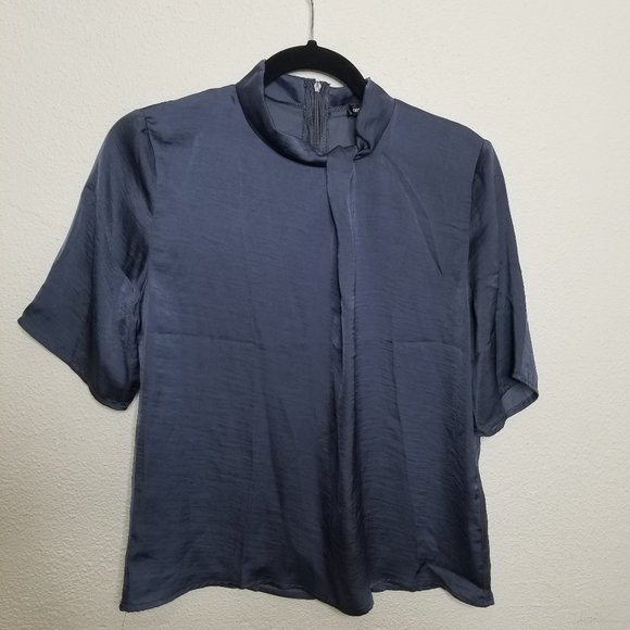 Our Heritage Tops - Dusty Blue Half Sleeve Neck Tie up Top - Large